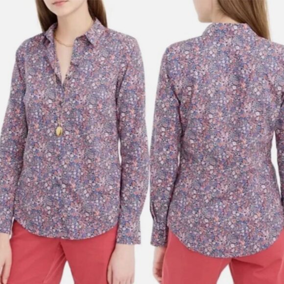 J.Crew Slim Fit Perfect Shirt in Liberty Kayoko Deep Blue Floral, Size 2 - Picture 3 of 7